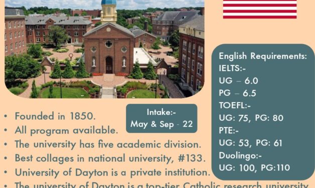 Apply for May & Sept 2022 Intake in University Of Dayton…!!